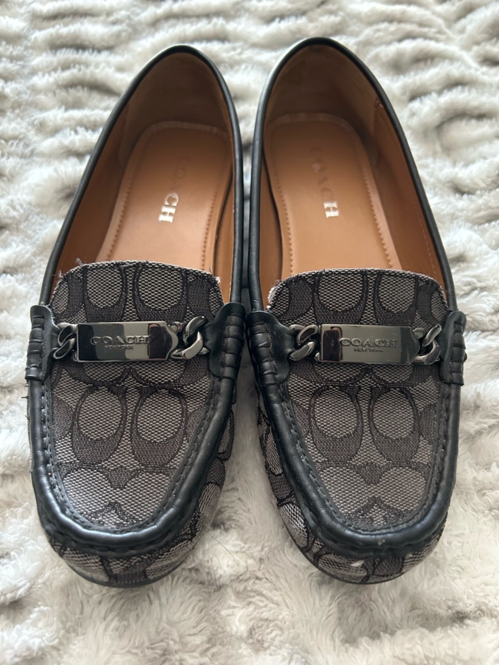 Coach Black and Gray Signature Canvas Driving Loafers